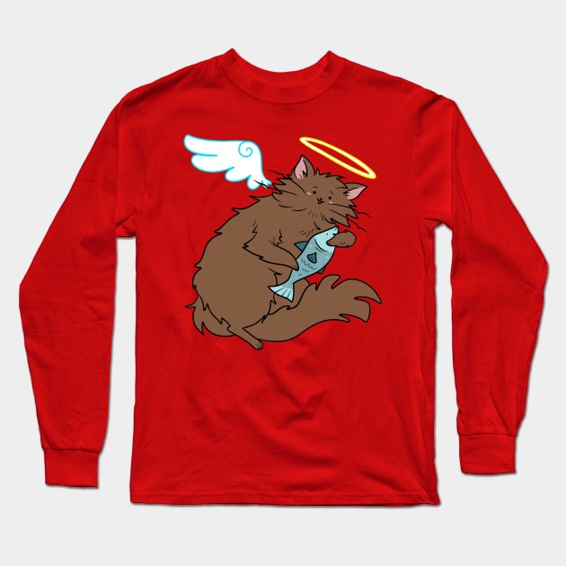 Fluffy Brown Cat Angel Long Sleeve T-Shirt by saradaboru